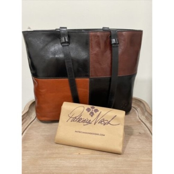Patricia Nash Tote Bag Danville Colorblock Black British Tan Leather NEW - Picture 13 of 14